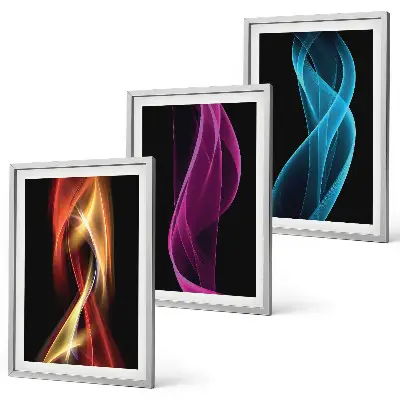 Neonwellenlinien auf dunklem Hintergrund Bilder-3er-Set mit Rahmen