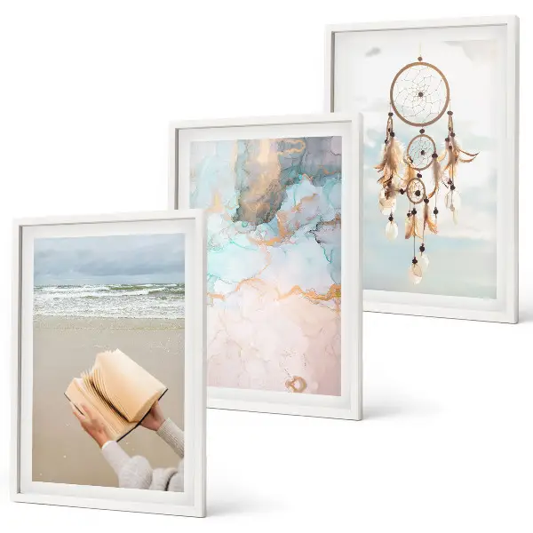 Abstraktes Meeresbuch Boho Bilder-3er-Set mit Rahmen