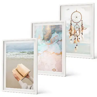 Abstraktes Meeresbuch Boho Bilder-3er-Set mit Rahmen