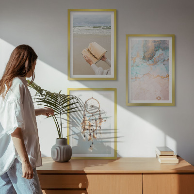 Bilder-3er-set mit rahmen Abstraktes Meeresbuch Boho