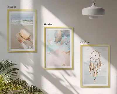Abstraktes Meeresbuch Boho Bilder-3er-Set mit Rahmen