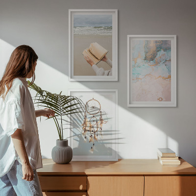 Bilder-3er-set mit rahmen Abstraktes Meeresbuch Boho
