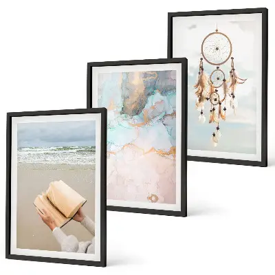 Abstraktes Meeresbuch Boho Bilder-3er-Set mit Rahmen
