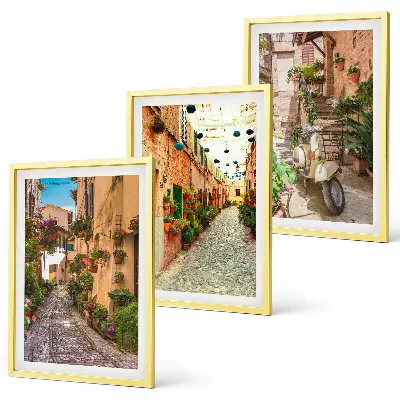 3er-Set Bilder mit Rahmen mit Motiven von Straßen, Blumen und italienischem Flair