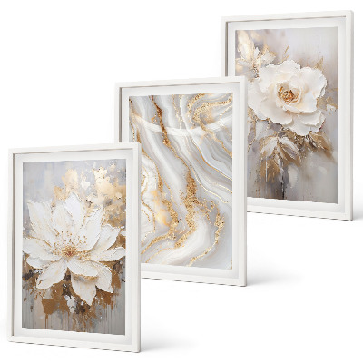 Bilder-3er-set mit rahmen Abstrakte Blumen aus Marmor