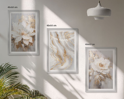 Bilder-3er-set mit rahmen Abstrakte Blumen aus Marmor