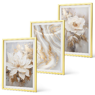 Bilder-3er-set mit rahmen Abstrakte Blumen aus Marmor