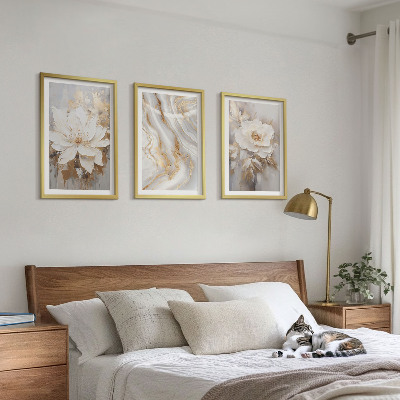 Bilder-3er-set mit rahmen Abstrakte Blumen aus Marmor