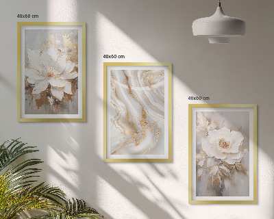 Bilder-3er-set mit rahmen Abstrakte Blumen aus Marmor