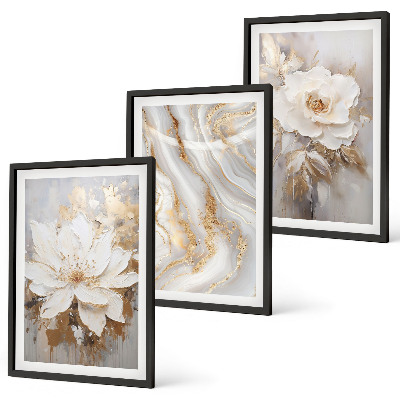 Bilder-3er-set mit rahmen Abstrakte Blumen aus Marmor