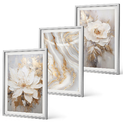 Bilder-3er-set mit rahmen Abstrakte Blumen aus Marmor