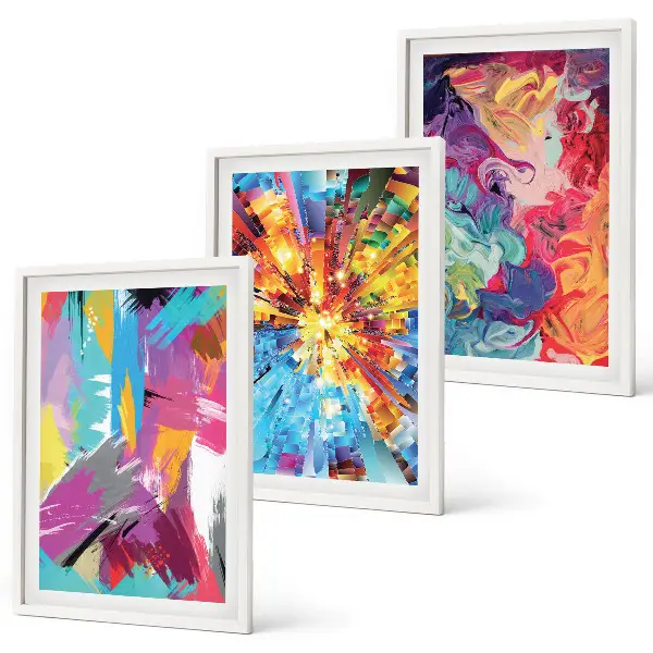 Bunte abstrakte Farbmuster 3er-Set Bilder mit Rahmen