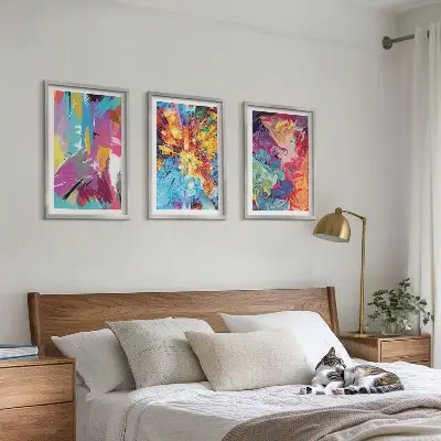 Bunte abstrakte Farbmuster 3er-Set Bilder mit Rahmen
