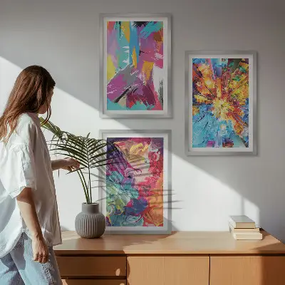 Bunte abstrakte Farbmuster 3er-Set Bilder mit Rahmen