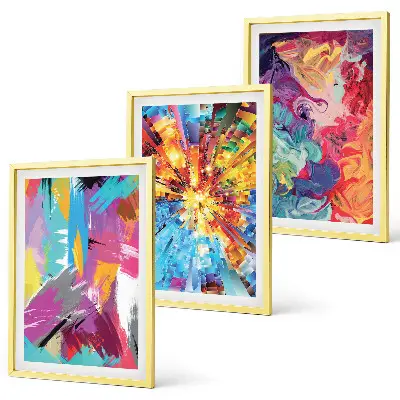 Bunte abstrakte Farbmuster 3er-Set Bilder mit Rahmen