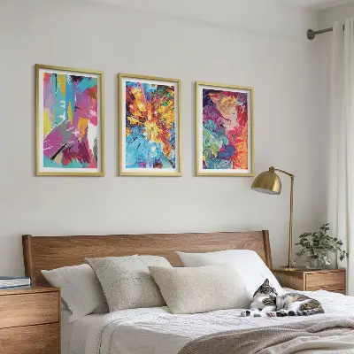 Bunte abstrakte Farbmuster 3er-Set Bilder mit Rahmen