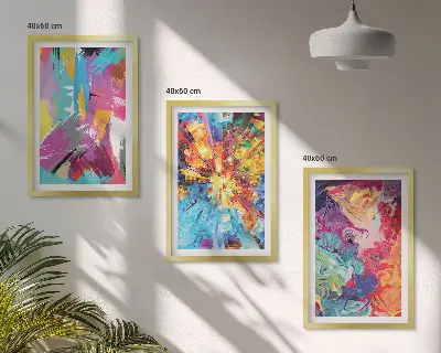 Bunte abstrakte Farbmuster 3er-Set Bilder mit Rahmen