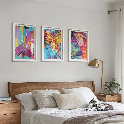 Bunte abstrakte Farbmuster 3er-Set Bilder mit Rahmen