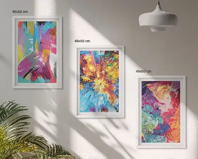 Bunte abstrakte Farbmuster 3er-Set Bilder mit Rahmen