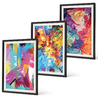 Bunte abstrakte Farbmuster 3er-Set Bilder mit Rahmen