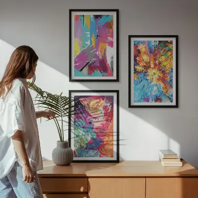Bunte abstrakte Farbmuster 3er-Set Bilder mit Rahmen
