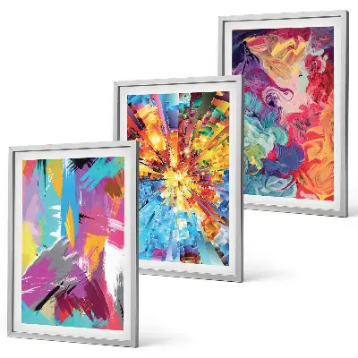 Bunte abstrakte Farbmuster 3er-Set Bilder mit Rahmen