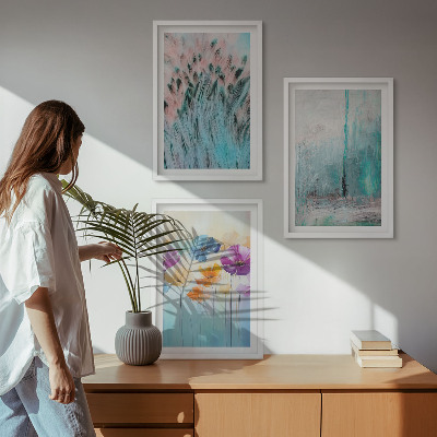 Bilder-3er-set mit rahmen Hintergrundmuster mit Pastellblumen