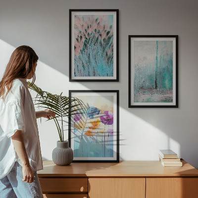 Bilder-3er-set mit rahmen Hintergrundmuster mit Pastellblumen