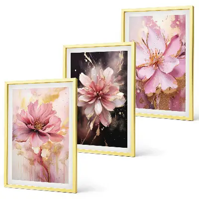 Gerahmtes Bilderset mit Blumenkompositionen aus Rosen und Weiß