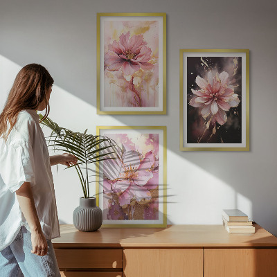 Gerahmtes bilderset Blumenkompositionen aus Rosen und Weiß