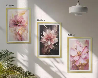 Gerahmtes Bilderset mit Blumenkompositionen aus Rosen und Weiß