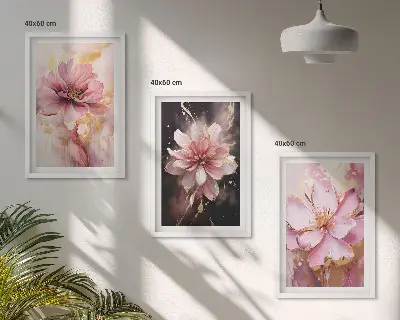 Gerahmtes Bilderset mit Blumenkompositionen aus Rosen und Weiß