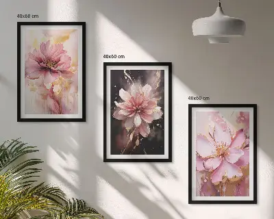 Gerahmtes Bilderset mit Blumenkompositionen aus Rosen und Weiß
