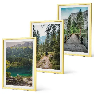 Bilder-3er-Set mit Rahmen Motiv Berge, Seen, Wälder und Wege