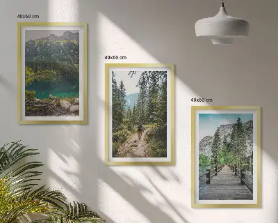 Bilder-3er-Set mit Rahmen Motiv Berge, Seen, Wälder und Wege