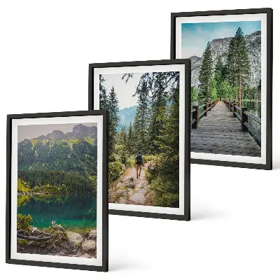 Bilder-3er-Set mit Rahmen Motiv Berge, Seen, Wälder und Wege