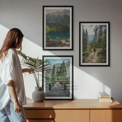 Bilder-3er-Set mit Rahmen Motiv Berge, Seen, Wälder und Wege