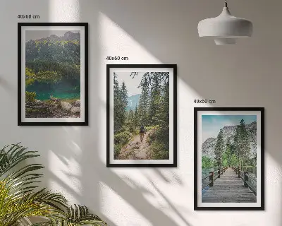 Bilder-3er-Set mit Rahmen Motiv Berge, Seen, Wälder und Wege