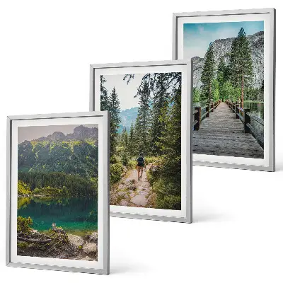 Bilder-3er-Set mit Rahmen Motiv Berge, Seen, Wälder und Wege