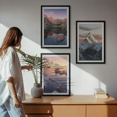 Berglandschaften Bilder-3er-Set mit Rahmen