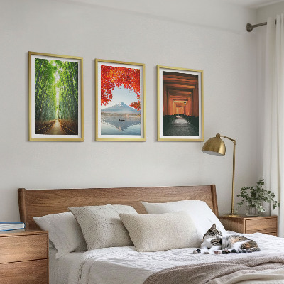 Bilder-3er-set mit rahmen Fuji-Bambuswaldlandschaft