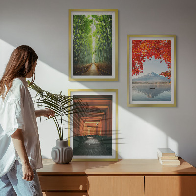 Bilder-3er-set mit rahmen Fuji-Bambuswaldlandschaft