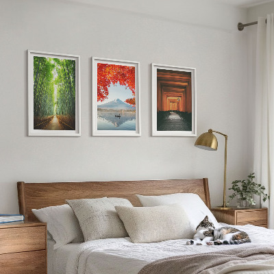 Bilder-3er-set mit rahmen Fuji-Bambuswaldlandschaft
