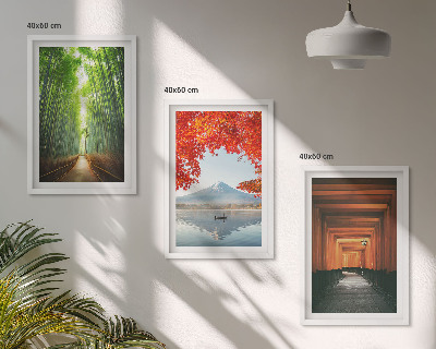Bilder-3er-set mit rahmen Fuji-Bambuswaldlandschaft