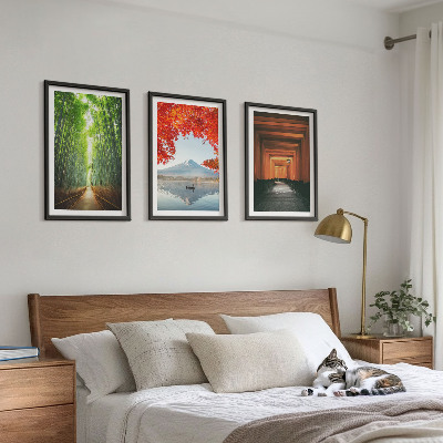 Bilder-3er-set mit rahmen Fuji-Bambuswaldlandschaft