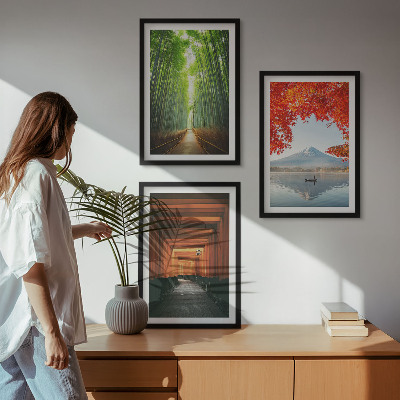 Bilder-3er-set mit rahmen Fuji-Bambuswaldlandschaft