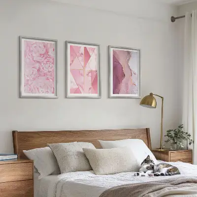 Rosa geometrische Pfingstrosen Bilderset 3er-Set mit Rahmen
