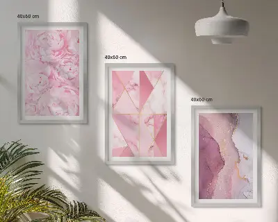 Rosa geometrische Pfingstrosen Bilderset 3er-Set mit Rahmen