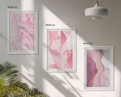Rosa geometrische Pfingstrosen Bilderset 3er-Set mit Rahmen