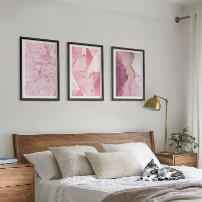 Rosa geometrische Pfingstrosen Bilderset 3er-Set mit Rahmen